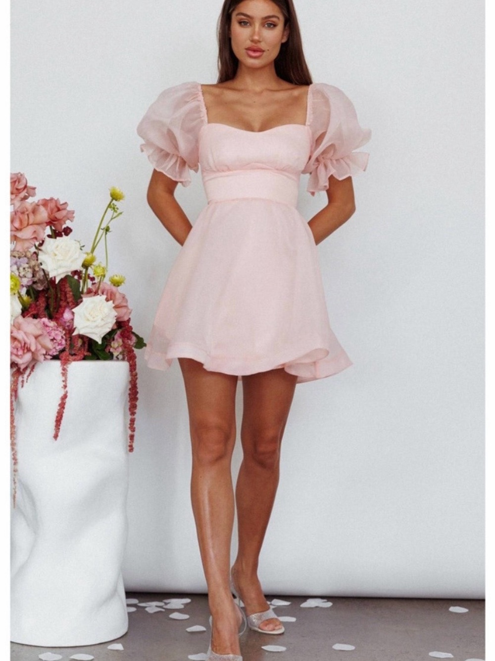 Mika & Gala Organza Puff Sleeve Mini Dress AU 10/ US medium Blush Pink